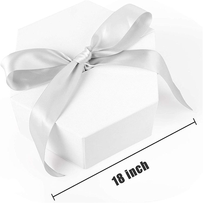White Cardboard Hexagon Shape Flower Packaging Gift Presentation Box na May Ribb 2