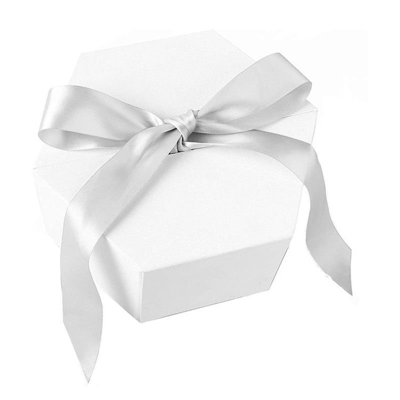 White Cardboard Hexagon Shape Flower Packaging Gift Presentation Box With Ribb1