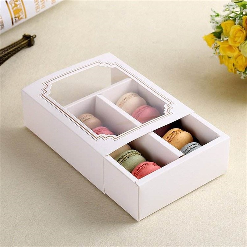 Custom Cutie White Card Paper Macaron Drawer Boxes Paper Gift Boxes for Cake Shop (3)